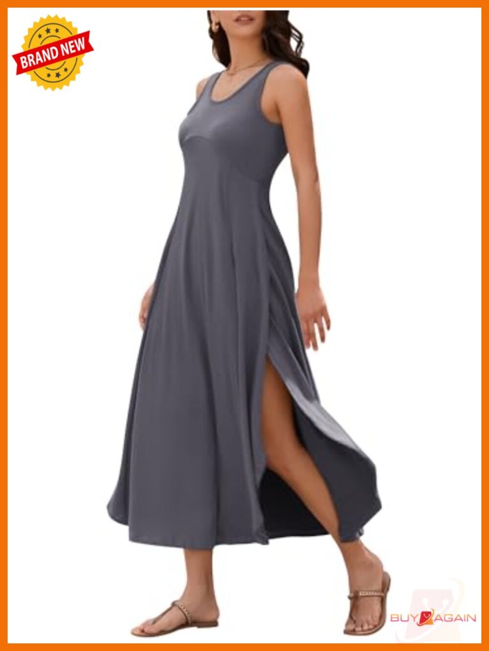 ZAFUL Maxi Dress Sleeveless Backless High Slit Flowy Summer Vacation